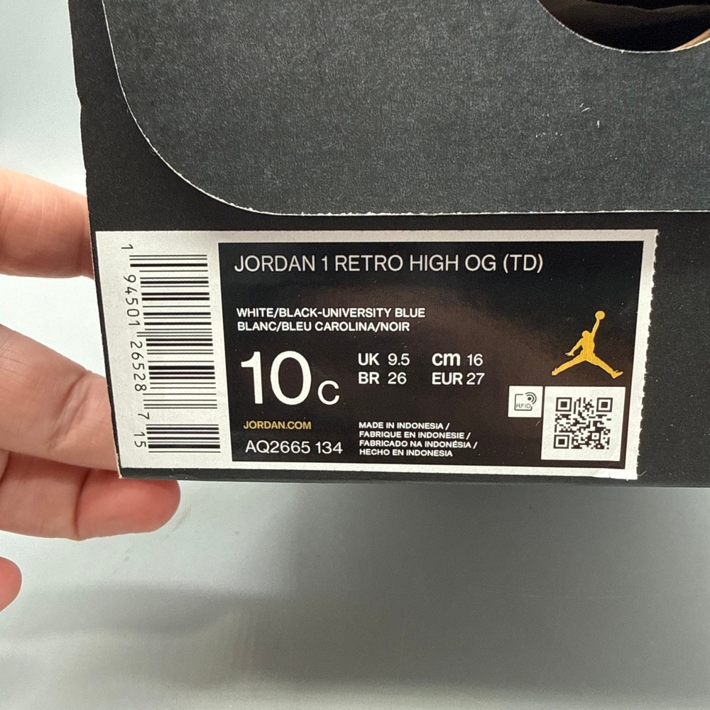 Jordan 1 Retro High OG Toddler 10C University Blue White Black AQ2665-134 EUC - Picture 2 of 12